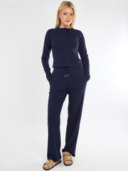 Ribbed Front Button Detail Top & Wide Leg Trouser Co-ord