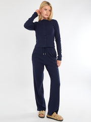 Ribbed Front Button Detail Top & Wide Leg Trouser Co-ord