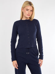 Ribbed Front Button Detail Top & Wide Leg Trouser Co-ord