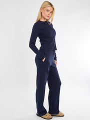 Ribbed Front Button Detail Top & Wide Leg Trouser Co-ord