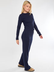 Ribbed Front Button Detail Top & Wide Leg Trouser Co-ord