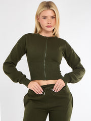 Cropped Zip Up Sweatshirt & Wide Leg Trouser Tracksuit