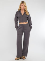 Bijgesneden rits omhoog Hood Sweatshirt & Wide Leg Trouser Tracksuit