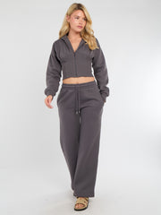 Bijgesneden rits omhoog Hood Sweatshirt & Wide Leg Trouser Tracksuit