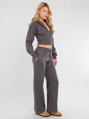 Bijgesneden rits omhoog Hood Sweatshirt & Wide Leg Trouser Tracksuit
