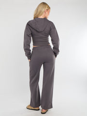 Bijgesneden rits omhoog Hood Sweatshirt & Wide Leg Trouser Tracksuit