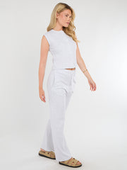 Ribbed Front Button Detail Sleevles Top & Wide Leg Trouser Co-ord