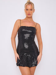 Sequinned Pleated Cami Dress