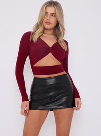 Faux Pebbled Leather Mini Skort - Black