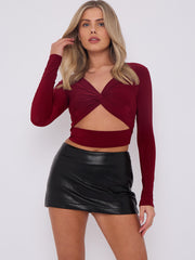 Long Sleeves Twist Knot Cut Out Crop Top