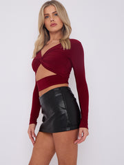 Long Sleeves Twist Knot Cut Out Crop Top