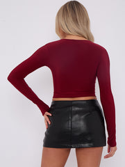 Long Sleeves Twist Knot Cut Out Crop Top