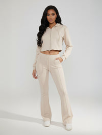 Interlock Cropped Zip Hoodie and Flared Trouser Set - Oatmeal