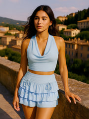 Tie Front Slinky Frill Detail Shorts