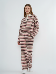Rugby Collar Stripe Sweatshirt & Trouser Set