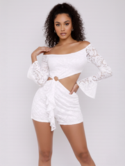 Lace Off-Shoulder Playsuit With Drape Detail