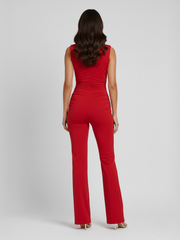 Padded Shoulder Plunge Neck Jumpsuit