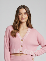 Knitted Cropped Cardigan & Wide Leg Trouser Co-ord