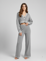 Knitted Cropped Cardigan & Wide Leg Trouser Co-ord