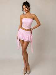 Lace Tube Top & Ruffle Mini Skirt Co-Ord Set