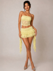 Lace Tube Top & Ruffle Mini Skirt Co-Ord Set