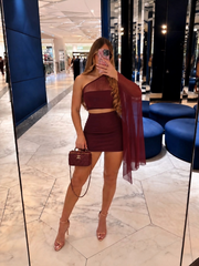 One-Shoulder Cape Sleeve Top & Mini Skirt Co-Ord