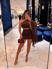 One-Shoulder Cape Sleeve Top & Mini Skirt Co-Ord