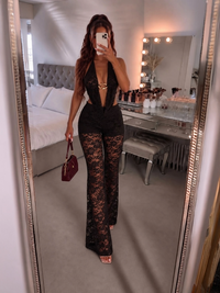 Lace Buckle Detail Top & Trouser Co-Ord Set - Black