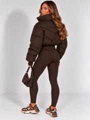 Chevron Style Cropped Puffer Jacket