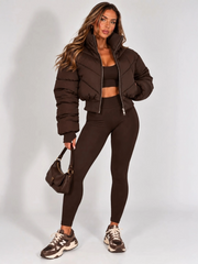 Chevron Style Cropped Puffer Jacket