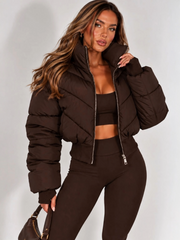 Chevron Style Cropped Puffer Jacket