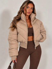 Chevron Style Cropped Puffer Jacket