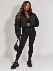 Chevron Style Cropped Puffer Jacket