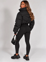 Chevron Style Cropped Puffer Jacket