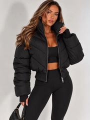Chevron Style Cropped Puffer Jacket