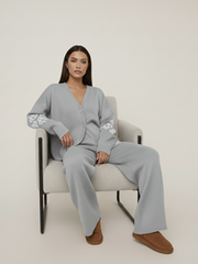 Knitted Buttoned Cardigan & Wide Leg Trouser Co-ord