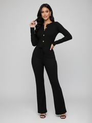 Long Sleeve Button Top & Wide Leg Trouser Set