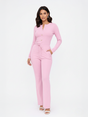 Long Sleeve Button Top & Wide Leg Trouser Set