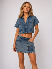Wrap-Front Denim Skort With Concealed Shorts