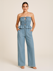 Chambray-Knopf durch ärmelloses Top und Hosen-Co-ordte