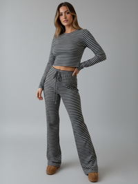 Striped Long Sleeve Top and Trouser Co-Ord - Black