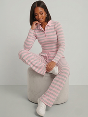 Striped Collar Neck Sweatshirt & Trouser Set