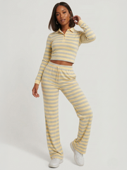 Striped Collar Neck Sweatshirt & Trouser Set