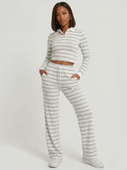 Striped Collar Neck Sweatshirt & Trouser Set