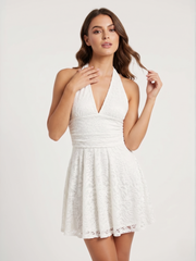 Halter Neck Lace Mini Dress