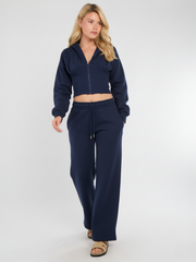 Bijgesneden rits omhoog Hood Sweatshirt & Wide Leg Trouser Tracksuit