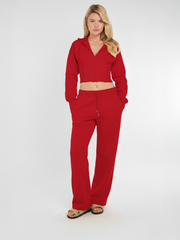 Bijgesneden rits omhoog Hood Sweatshirt & Wide Leg Trouser Tracksuit