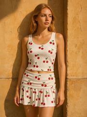 Ribbed Cherry Print Vest Top