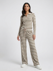 Mullti Stripe Collar Neck Top and Trouser Set
