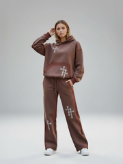 Acid Wash Oversized Crucifix geborduurde fleece coördin